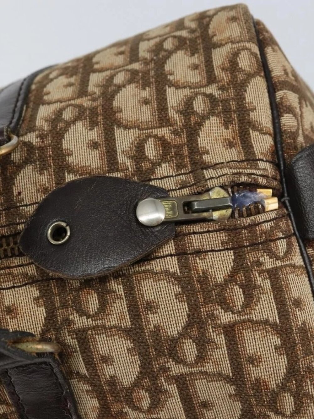 Christian Dior Trotter Canvas Boston Bag Beige Gold Auth 151623 - Picture 10 of 16